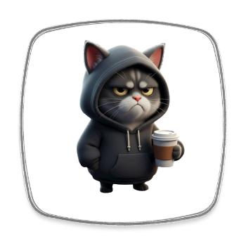 Mürrische Katze mit Coffee Cup - Viereckiger Kühlschrankmagnet - Weiß - Vorne