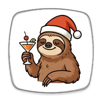 Weihnachts Faultier Cocktail - Viereckiger Kühlschrankmagnet - Weiß - Vorne
