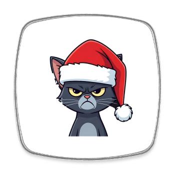 Annoyed Santa Cat Xmas Mood - Square fridge magnet - white - Front