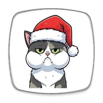 Dessin animé de Noël du chat agacé au chapeau - Magnet carré - blanc - Devant
