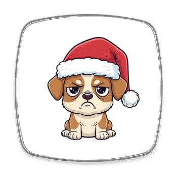 Süßer Grumpy Hund mit Mütze – Xmas Cartoon - Viereckiger Kühlschrankmagnet - Weiß - Vorne
