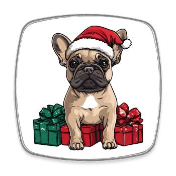 Chien bouledogue français Noël - Magnet carré - blanc - Devant