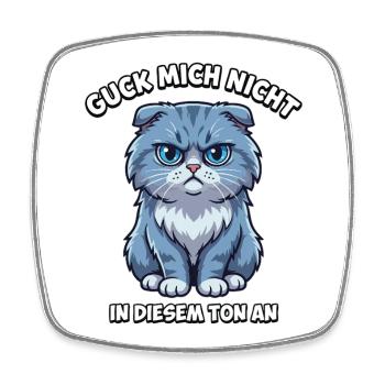 Guck mich nicht so an – Cartoon-Katze - Viereckiger Kühlschrankmagnet - Weiß - Vorne