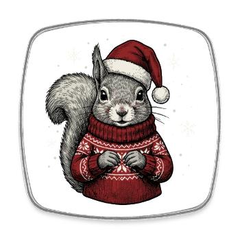 Pyjama au chapeau de Noël Écureuil - Magnet carré - blanc - Devant