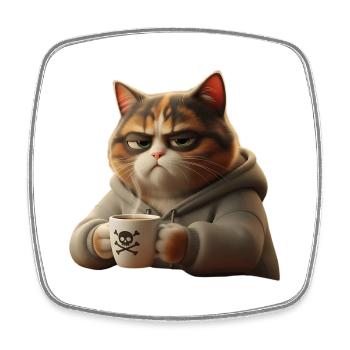 Lustige müde Katze mit Kaffeetasse Morgenkaffee - Viereckiger Kühlschrankmagnet - Weiß - Vorne