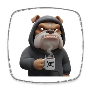 Grimmige Bulldogge Kaffee Cartoon lustiger Hund - Viereckiger Kühlschrankmagnet - Weiß - Vorne