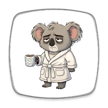 Müder Koala im Morgenmantel mit Kaffee Cartoon - Viereckiger Kühlschrankmagnet - Weiß - Vorne