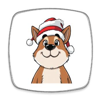 Lustiger Hund mit Weihnachtsmütze süßer Cartoon - Viereckiger Kühlschrankmagnet - Weiß - Vorne
