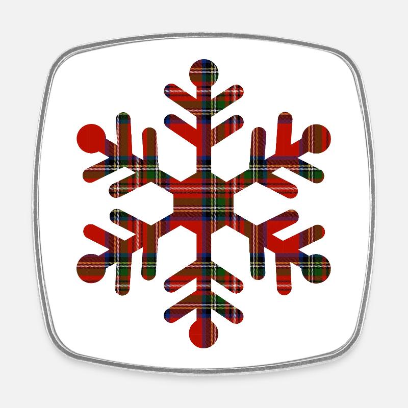 Flocon tartan rouge - Magnet carré - blanc
