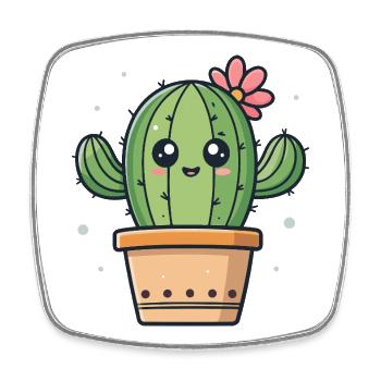 Flowering kawaii cactus in pots - Square fridge magnet - white - Front