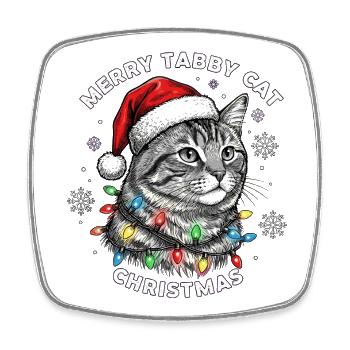 Getigerte Katze Weihnachten Santa Mütze Xmas - Viereckiger Kühlschrankmagnet - Weiß - Vorne