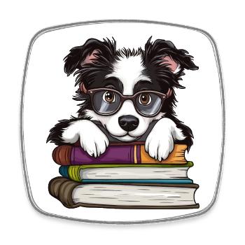 Süßes Border Collie Hundelesebuch mit Brille - Viereckiger Kühlschrankmagnet - Weiß - Vorne