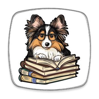 Süßes Sheltie-Hundelesebuch mit Brille - Viereckiger Kühlschrankmagnet - Weiß - Vorne