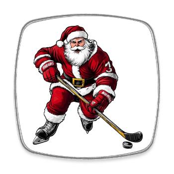 Eishockeyspieler Weihnachtsmann - Square fridge magnet - white - Front