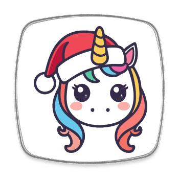 Kawaii licorne de Noël avec chapeau - Magnet carré - blanc - Devant