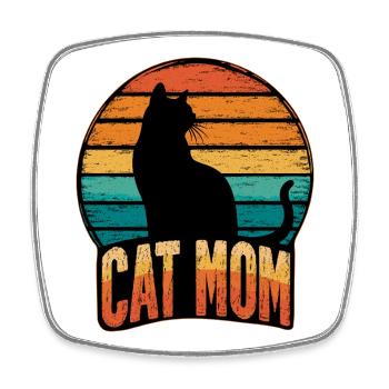 Cat Mom Vintage Sunset - Katze Katzen - Viereckiger Kühlschrankmagnet - Weiß - Vorne