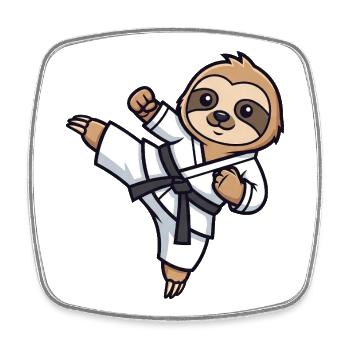 Cartoon Faultier Karate Martial Arts - Viereckiger Kühlschrankmagnet - Weiß - Vorne