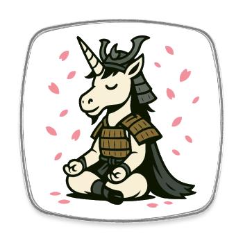 Meditating Samurai Unicorn with Cherry Blossoms - Square fridge magnet - white - Front