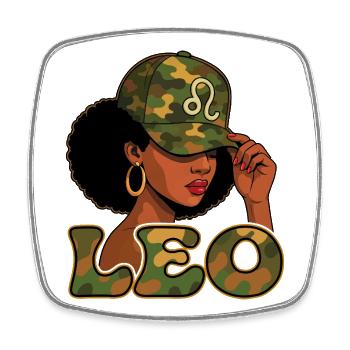 Leo Queen – Camo Afro Girl Royal Vibes - Square fridge magnet - white - Front