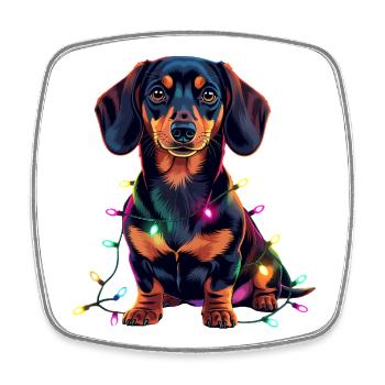 Dachshund Christmas Funny Dog with Fairy Lights - Square fridge magnet - white - Front