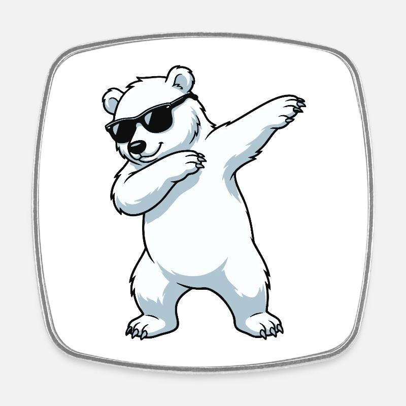 Dab Eisbär Cartoon - Viereckiger Kühlschrankmagnet - Weiß