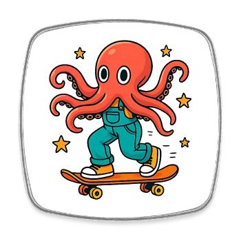 Skater octopus in overalls - Square fridge magnet - white - Front