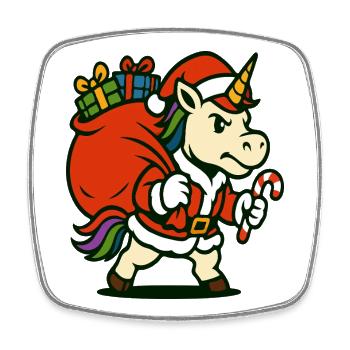 Licorne du Père Noël Fort avec Sac Cadeau - Magnet carré - blanc - Devant