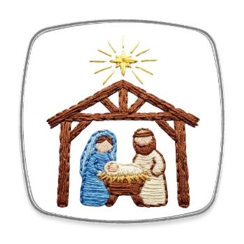 Embroidered nativity scene – Christmas story (printed) - Square fridge magnet - white - Front