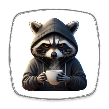 Grimmiger Kaffee-Waschbär im Hoodie Artwork - Viereckiger Kühlschrankmagnet - Weiß - Vorne