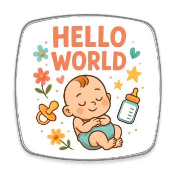 Hello World Baby Nursery Illustration - Square fridge magnet - white - Front