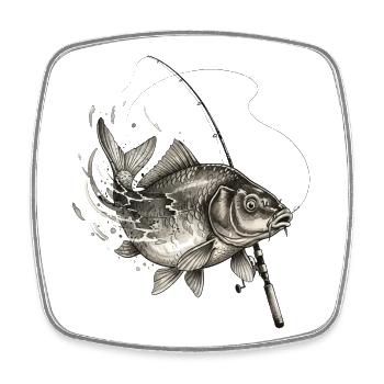Carp Fish Rod Fishing Ink Vector - Square fridge magnet - white - Front