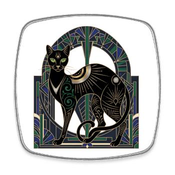 Vitrail Art déco de Night Cat - Magnet carré - blanc - Devant