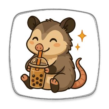 Opossum avec bubble tea kawaii opossum - Magnet carré - blanc - Devant