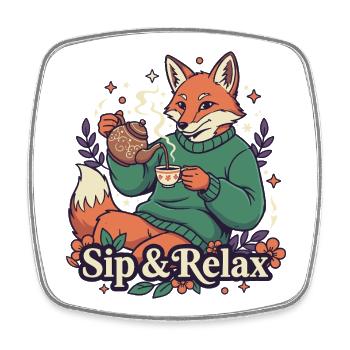 Fuchs tea time – enjoy peace and quiet - Square fridge magnet - white - Front