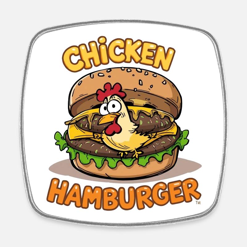 Chicken Burger Cartoon Design - Square fridge magnet - white
