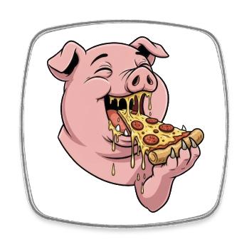 Lustiges Schwein Pizza essen Cartoon Fast Food - Viereckiger Kühlschrankmagnet - Weiß - Vorne