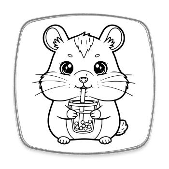 Hamster with mug - Square fridge magnet - white - Front