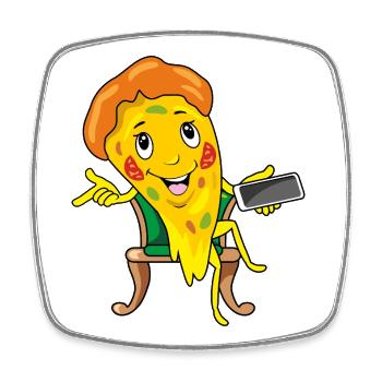 Cartoon slice of pizza takes orders - Square fridge magnet - white - Front