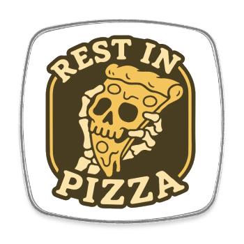 Rest In Pizza Skull Badge Funny Food Design - Square fridge magnet - white - Front