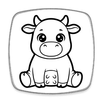 Cute Cow Calf Comic Coloring Vector - Square fridge magnet - white - Front