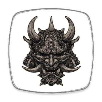 Demonic Samurai Helmet Oni Mask - Square fridge magnet - white - Front