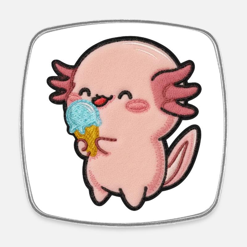 Kleiner Axolotl Eiscreme Spaß - Viereckiger Kühlschrankmagnet - Weiß