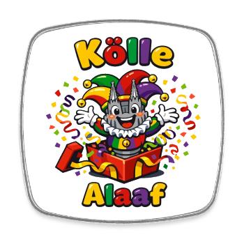 Funny clown celebrates carnival in Cologne Alaaf - Square fridge magnet - white - Front