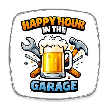 Happy Hour Garage Motiv - Viereckiger Kühlschrankmagnet - Weiß - Vorne