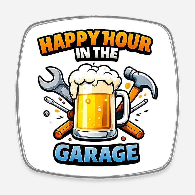 Motif du garage de l’heure heureuse - Magnet carré - blanc