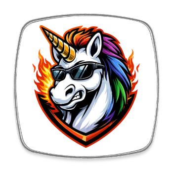 Feuerregenbogen Unicorn mit Sonnenbrille - Viereckiger Kühlschrankmagnet - Weiß - Vorne