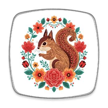 Eichhörnchen im Blumenkreis - Viereckiger Kühlschrankmagnet - Weiß - Vorne