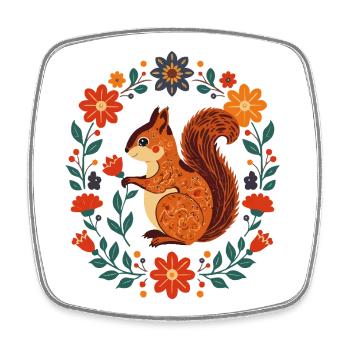 Flower Wreath Squirrel - Square fridge magnet - white - Front