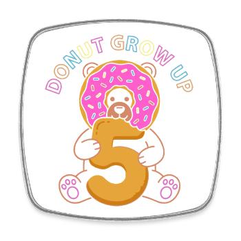 Donut Grow Up 5th Birthday Bear - Square fridge magnet - white - Front