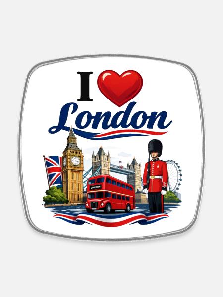 I Love London – Iconic British Icons - Square fridge magnet - white